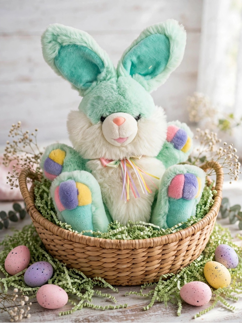 Hoppy Hopster mint Green Easter Bunny Rabbit Plush Colorblock TB Trading Dan Dee
